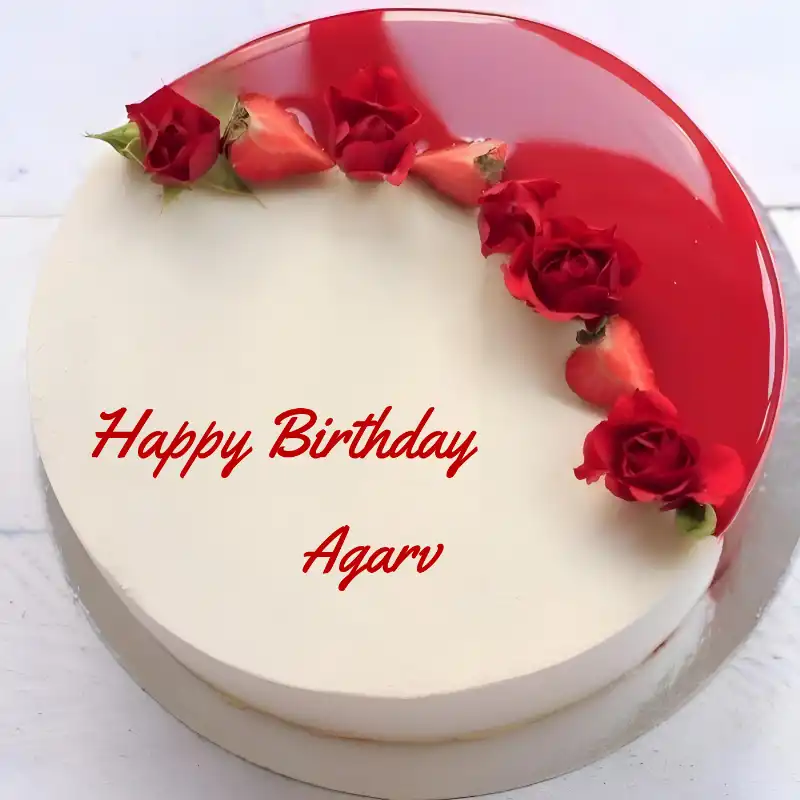 Happy Birthday Agarv Rose Straberry Red Cake