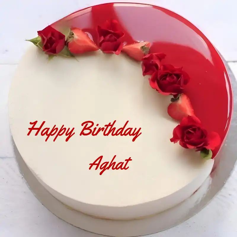 Happy Birthday Aghat Rose Straberry Red Cake