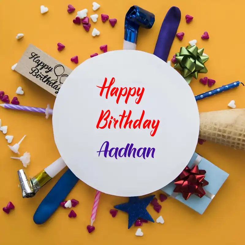 Happy Birthday Aadhan Round Frame Card