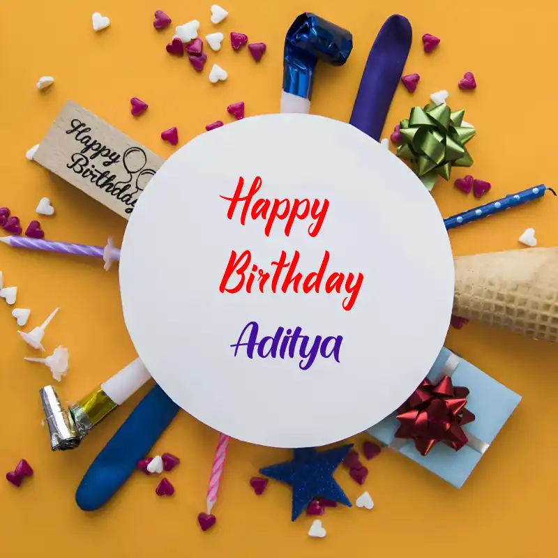Happy Birthday Aditya Round Frame Card