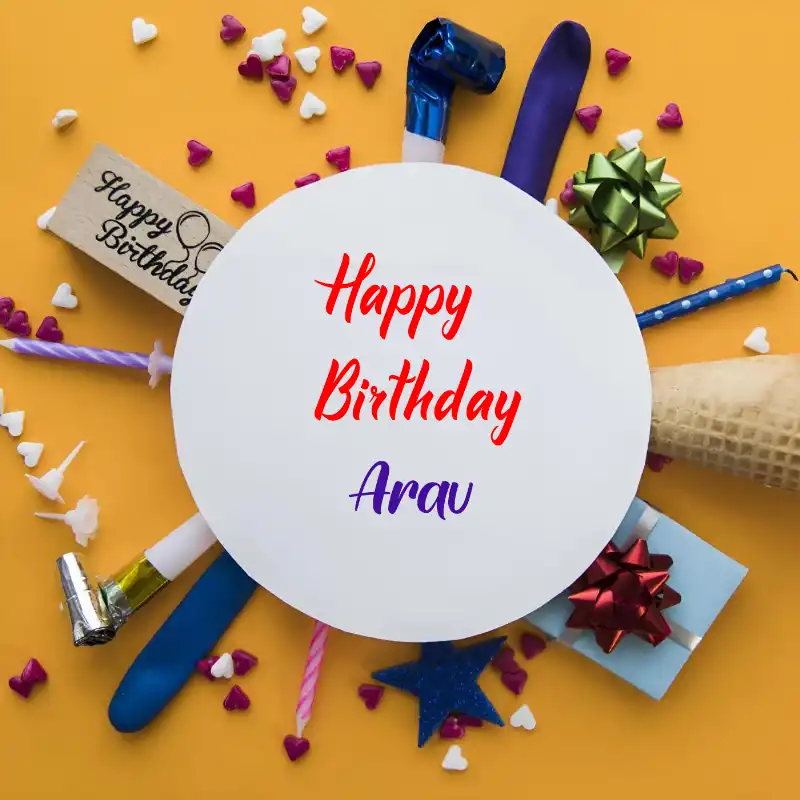Happy Birthday Arav Round Frame Card