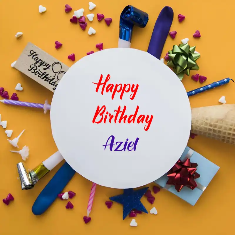 Happy Birthday Aziel Round Frame Card