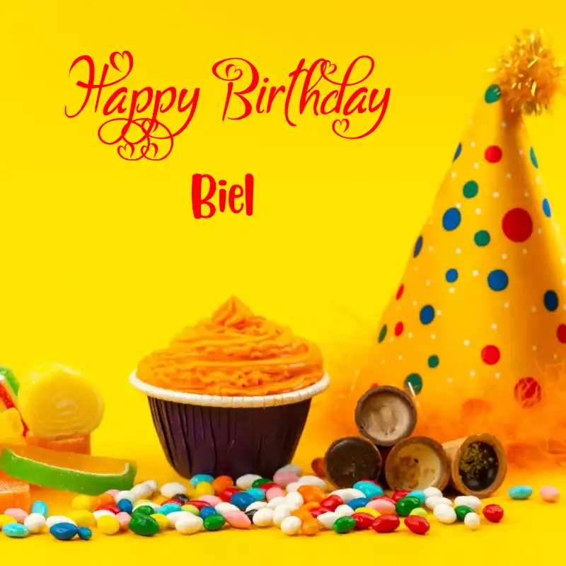 Happy Birthday Biel Colourful Celebration Card