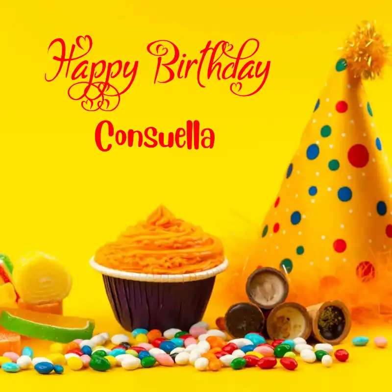 Happy Birthday Consuella Colourful Celebration Card