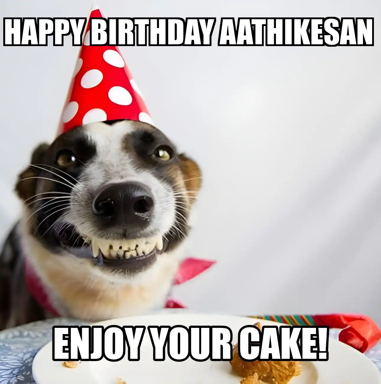 Happy Birthday Aathikesan Enjoy Your Cake Dog Meme