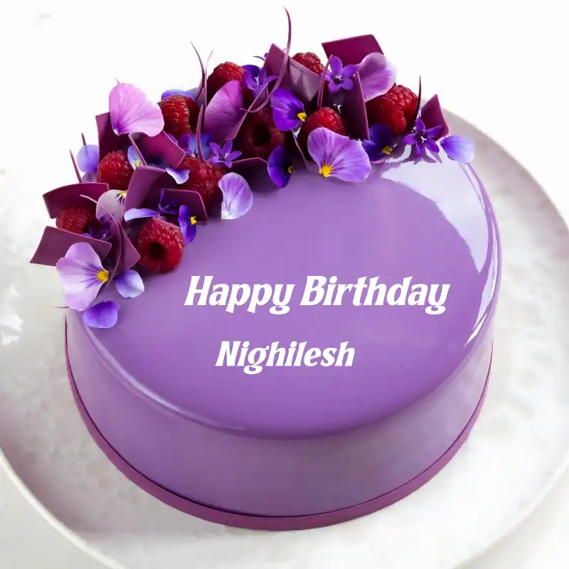 Happy Birthday Nighilesh Violet Raspberry Cake