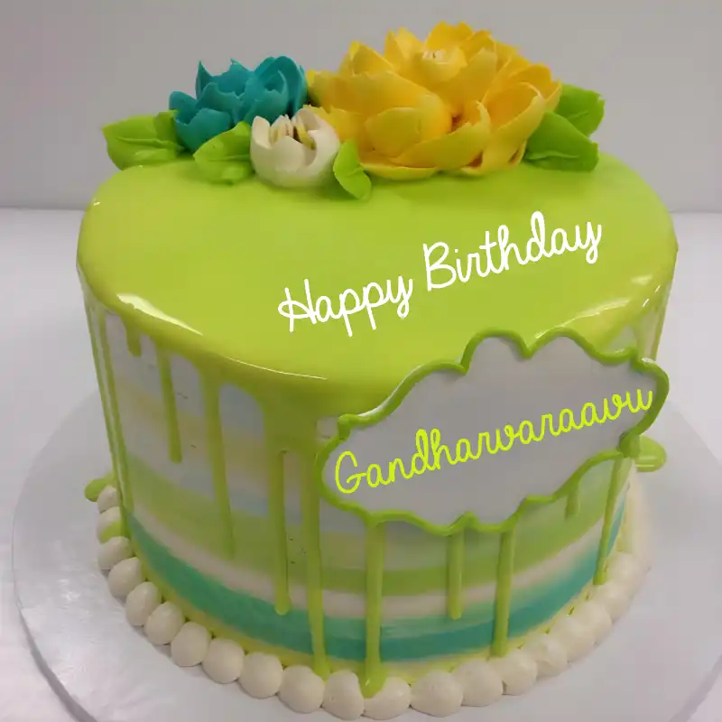 Happy Birthday Gandharvaraavu Green Flowers Cake