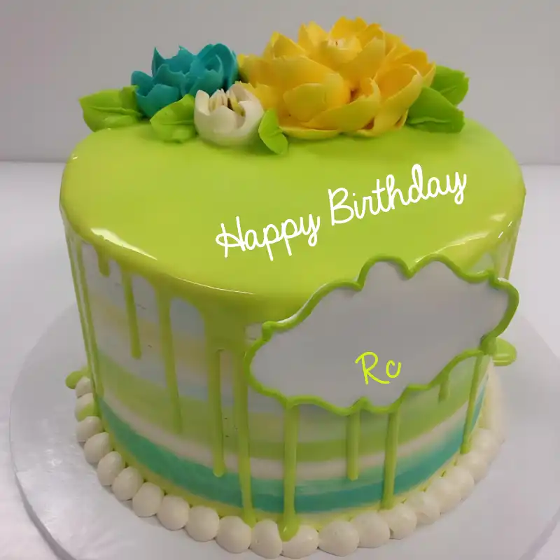 Happy Birthday Rc Green Flowers Cake