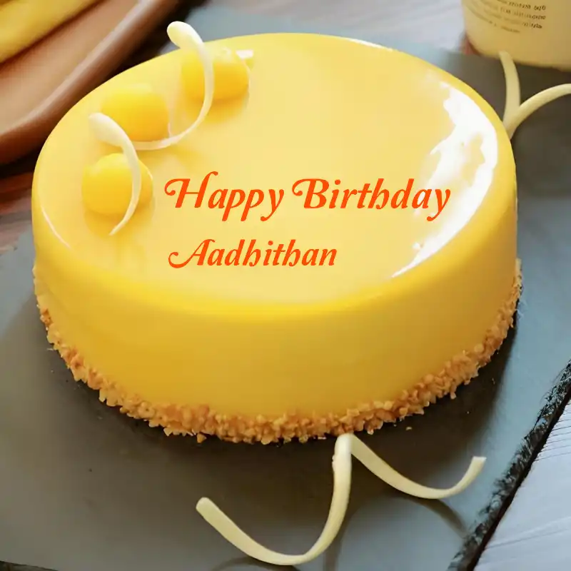 Happy Birthday Aadhithan Beautiful Yellow Cake