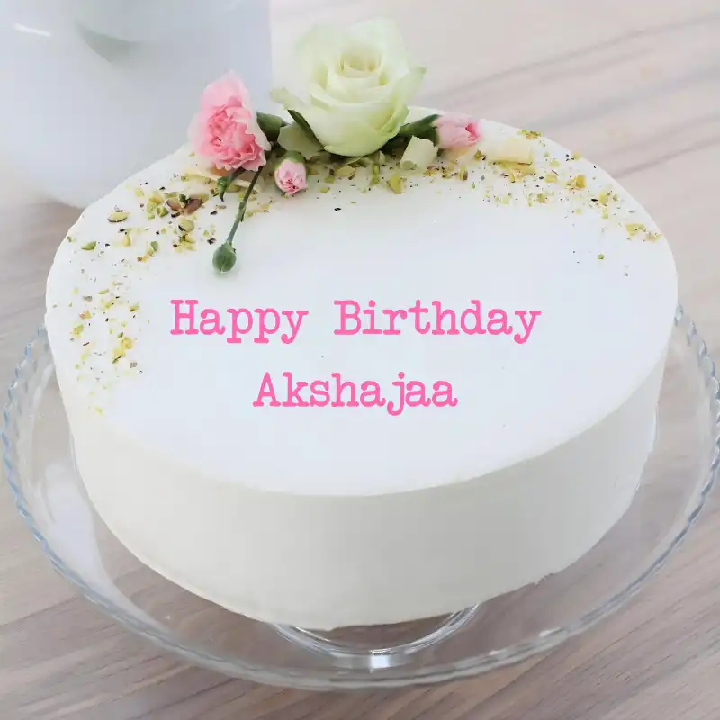 Happy Birthday Akshajaa White Pink Roses Cake