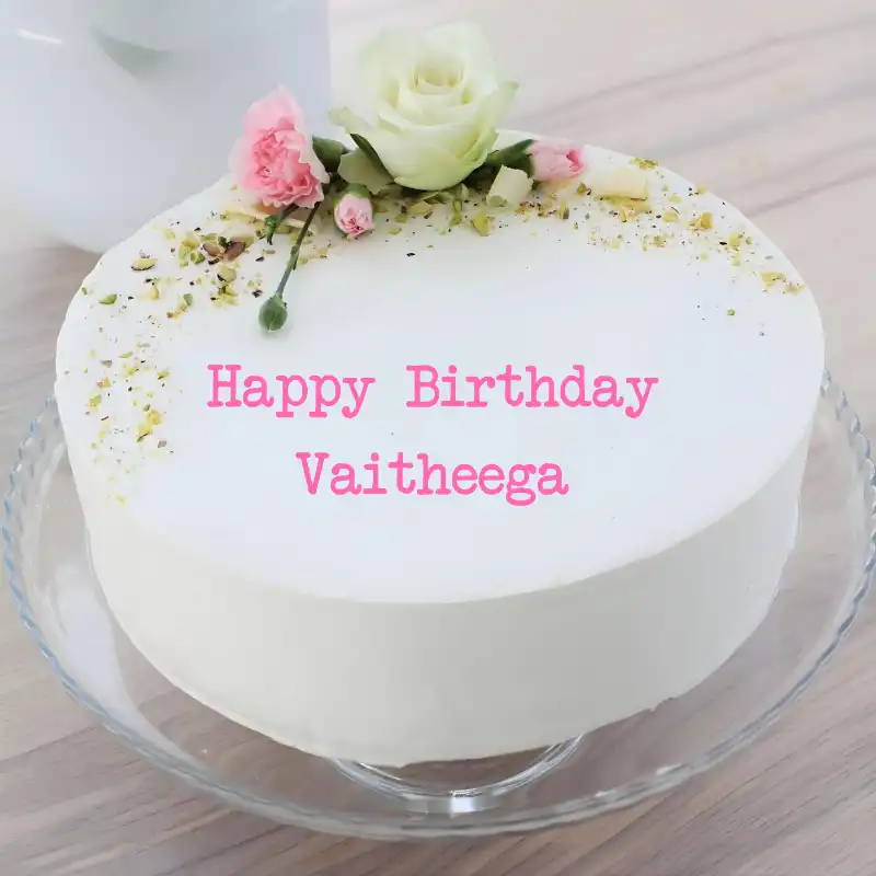 Happy Birthday Vaitheega White Pink Roses Cake