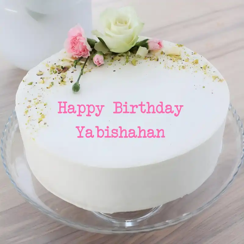 Happy Birthday Yabishahan White Pink Roses Cake