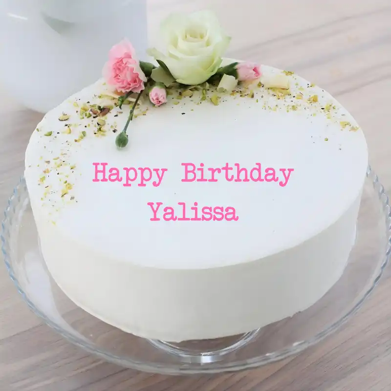 Happy Birthday Yalissa White Pink Roses Cake
