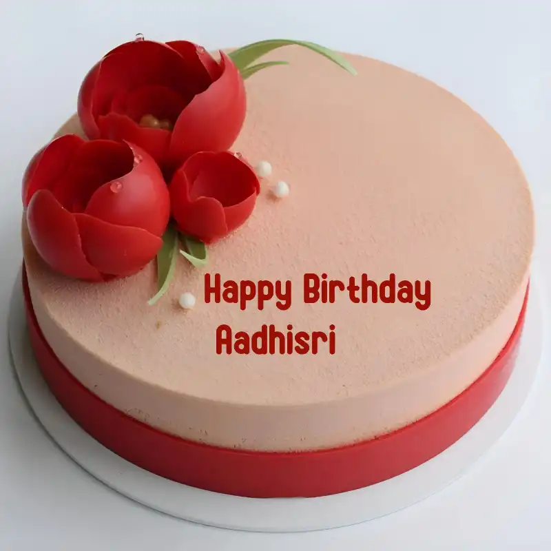 Happy Birthday Aadhisri Velvet Flowers Cake