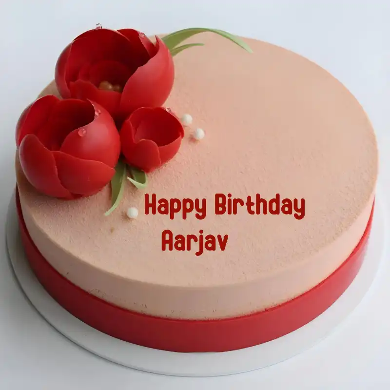 Happy Birthday Aarjav Velvet Flowers Cake