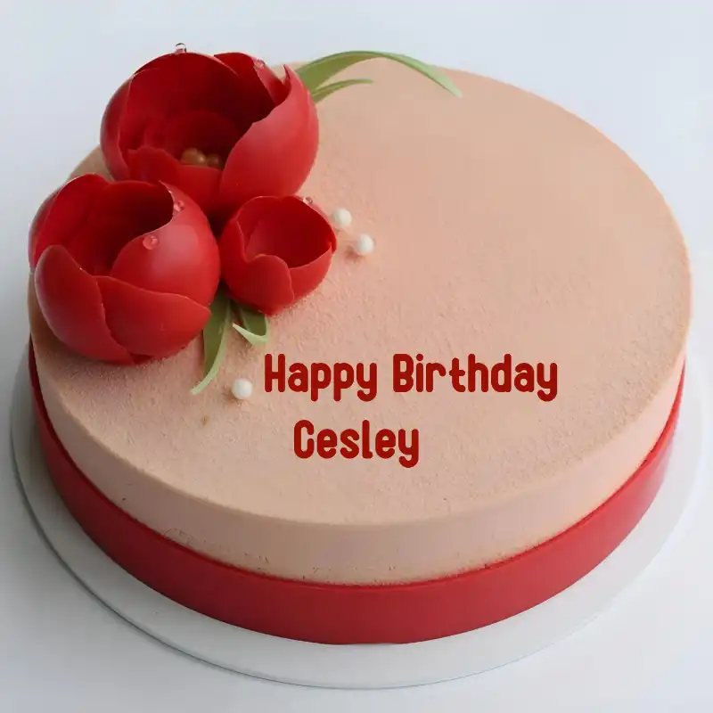 Happy Birthday Cesley Velvet Flowers Cake