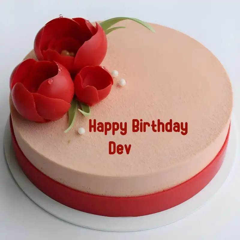 Happy Birthday Dev Velvet Flowers Cake