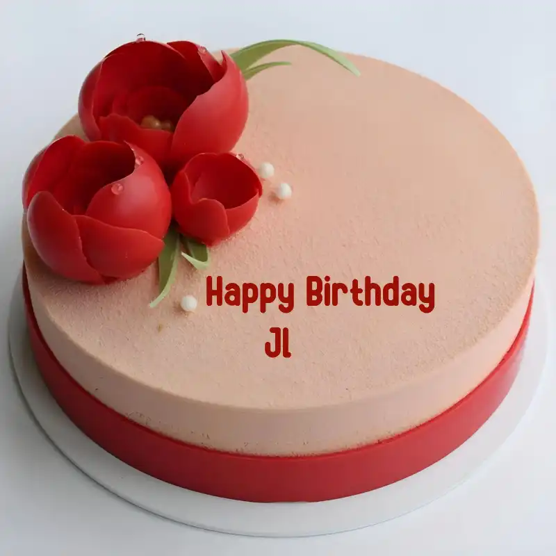 Happy Birthday Jl Velvet Flowers Cake