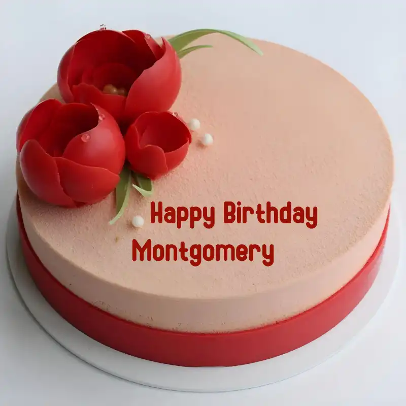 Happy Birthday Montgomery Velvet Flowers Cake