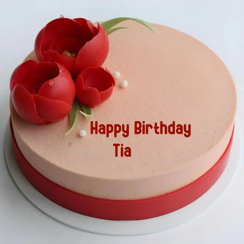 Happy Birthday Tia Velvet Flowers Cake