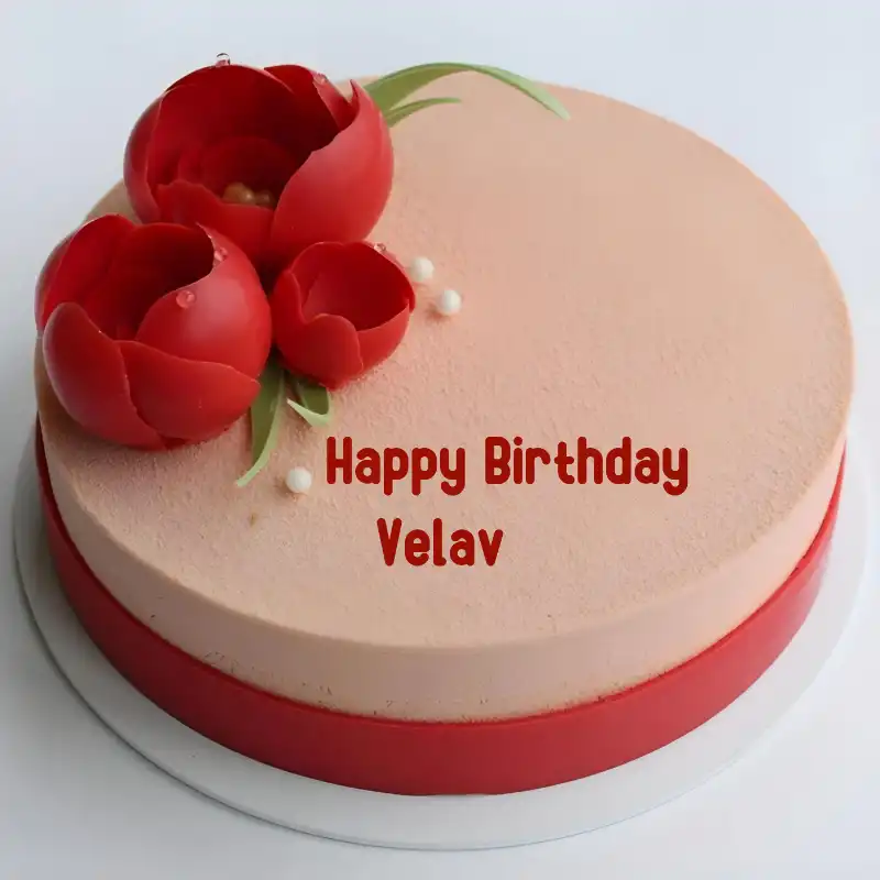 Happy Birthday Velav Velvet Flowers Cake