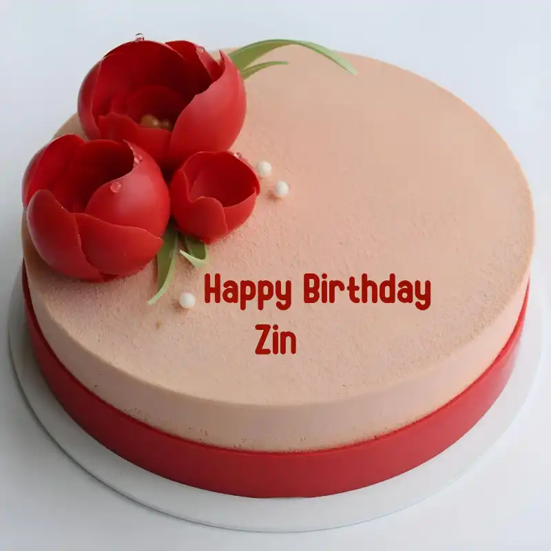 Happy Birthday Zin Velvet Flowers Cake